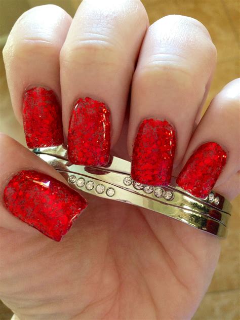 red nails glitter|bright red glitter nails.